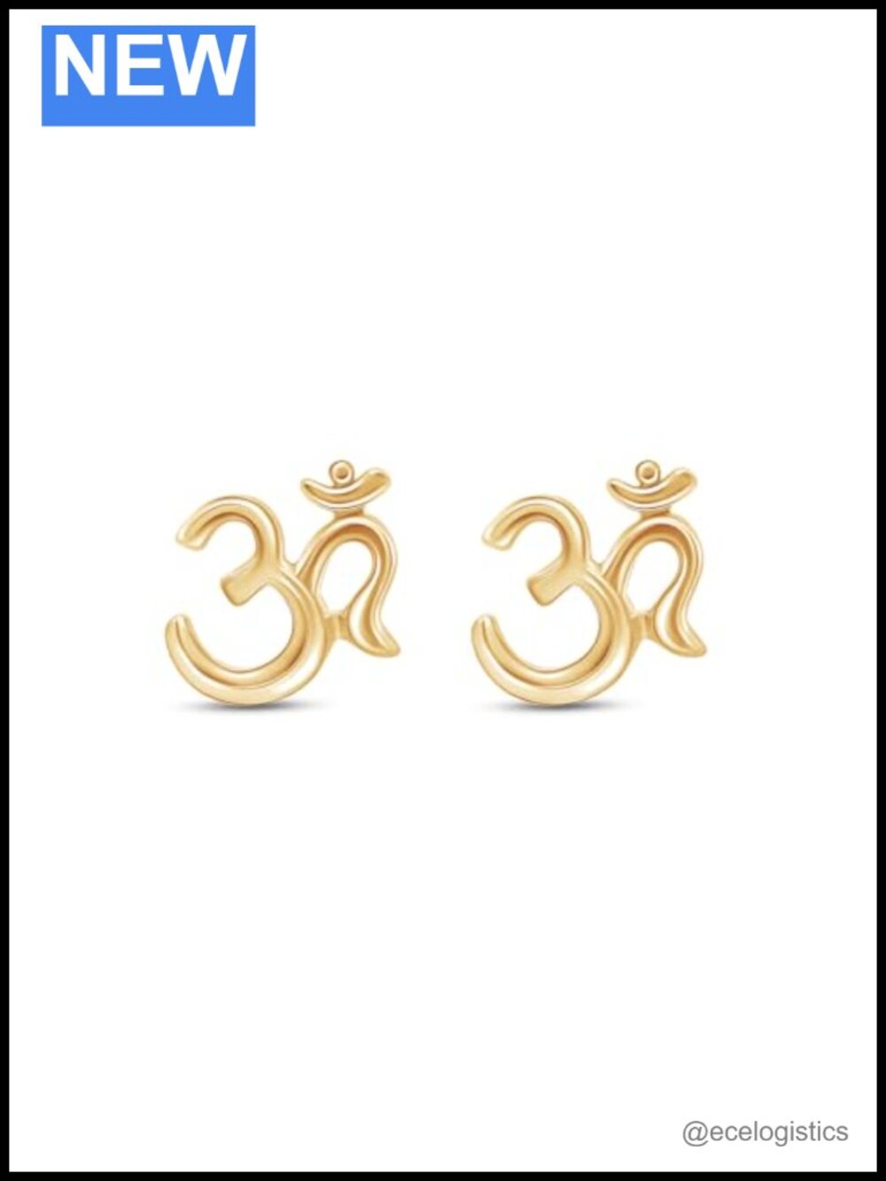 OM Aum Spiritual Stud Earrings 14K Yellow Gold Plated Sterling Silver Push Back